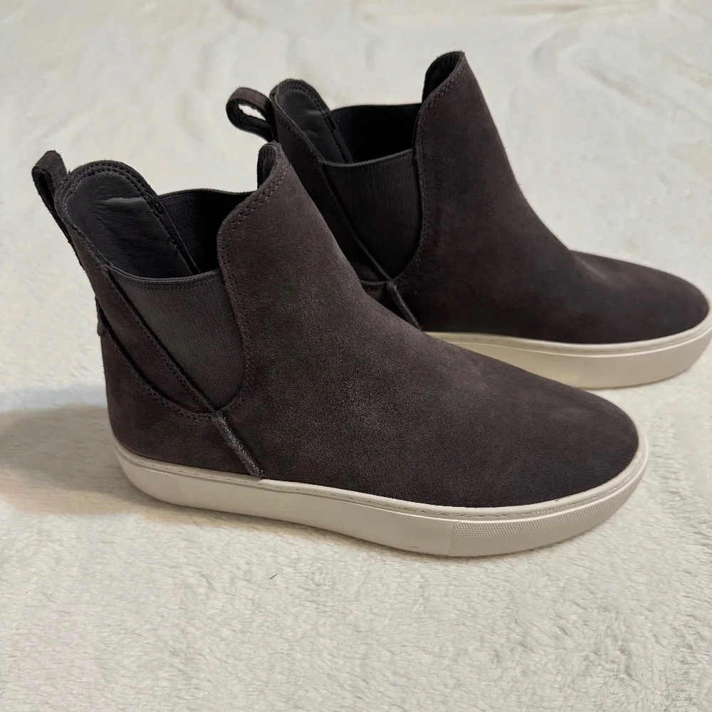 UGG Women's Dark Brown/grey Suede Slip-On Sneakers with Cream Sole